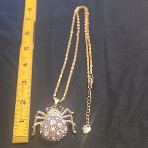 Gold and Pink Crystal Spider Pendant Necklace